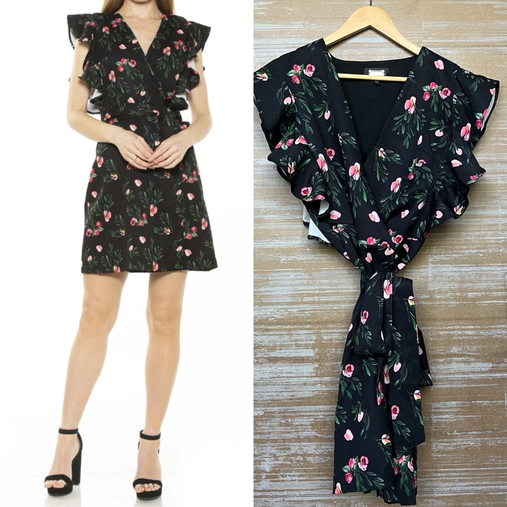 Alexia Admor Ada Ruffle Wrap Dress Rose Floral Preppy Career Work Wear Womens 12
